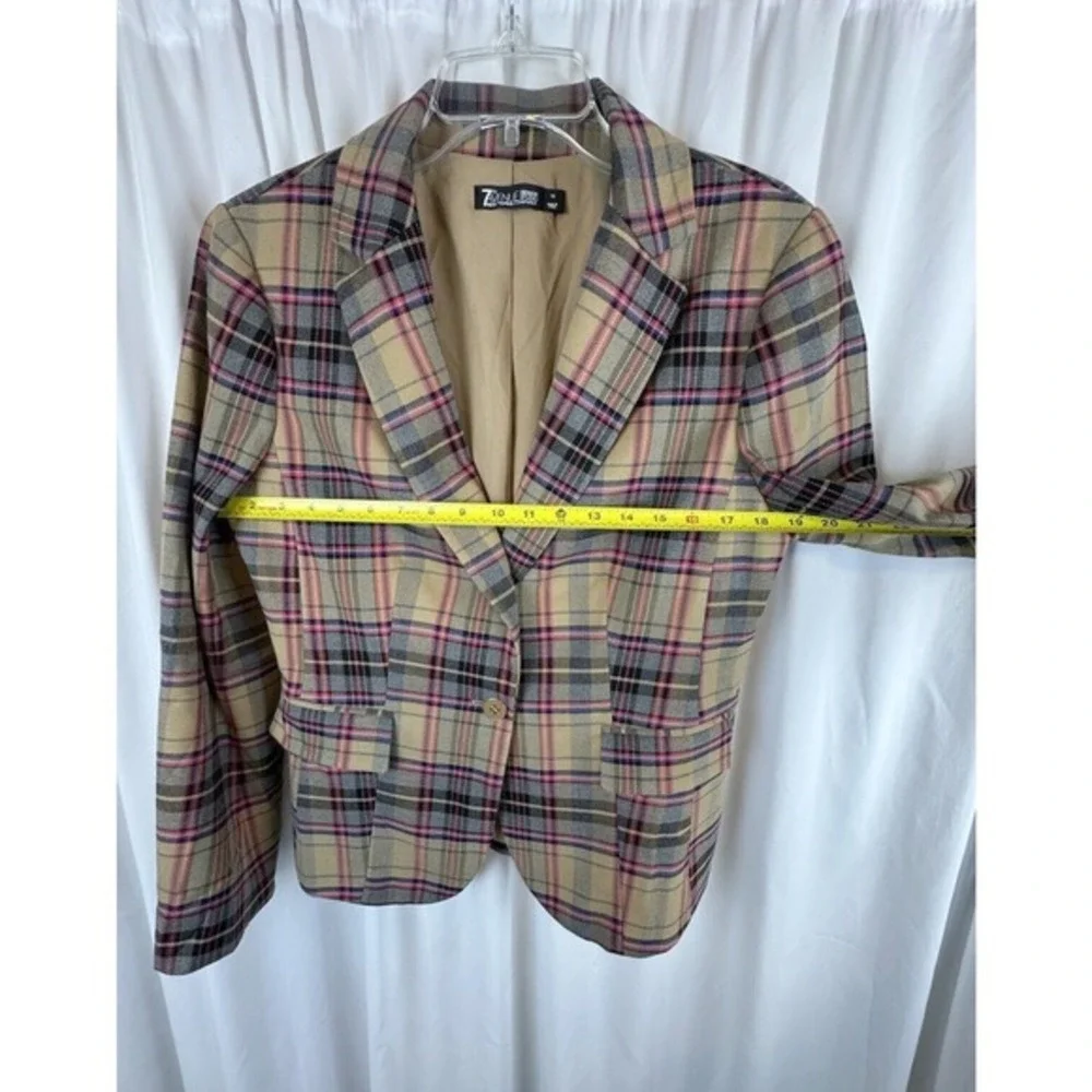 7th Ave Design Studio New York & Co Plaid Blazer Pink Tan Grey 10 Preppy 65-16 - Picture 4 of 14